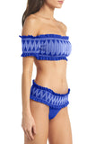 Black/Red/Blue Smocked Bardot Bikini Set