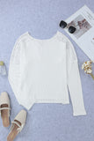 Lace Contrast V Neck Ribbed Long Sleeve Top