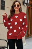 Heart Pattern Ribbed Trim Knit Sweater
