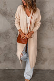 Beige Rib Knitted Drop Sleeve Open Front Cardigan