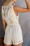 Button V Neck Romper with Belt