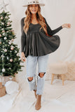 Solid Color Buttons Long Sleeve Babydoll Blouse