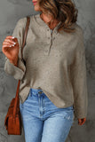 Khaki Buttoned V Neck Colorful Pilling Sweater