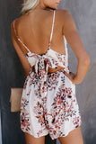 Deep V Spaghetti Straps Lace Floral Romper
