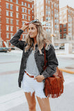 Pocket Raw Hem Buttoned Denim Jacket