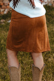 Brown Fringe Wrap Western Midi Skirt