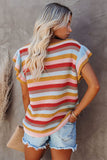 Striped Ruffle Short Sleeve Knit Top