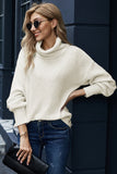 Lantern Sleeve Turtleneck Pullover Sweater