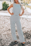 Striped Print Pocketed Sleeveless Jumpsuit