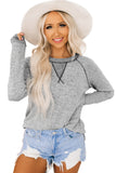 Contrasted Stitching Hacci Knit Long Sleeve Top