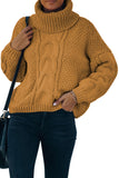 Khaki Solid Turtleneck Cable Knit Pullover Sweater