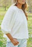 White Textured Lace Contrast Ruched Blouse