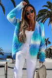 Multicolor Gradient Open Front Colorblock Tie-dye Cardigan
