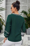 Green V Neck Bohemian Printed Lantern Sleeve Blouse