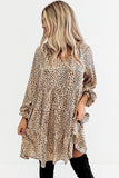 Leopard Print Ruffled V Neck Long Sleeve Mini Dress