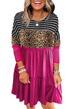 Leopard Striped Patchwork Ruffled Long Sleeve Dress