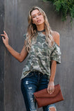 Camouflage Pattern Cut out Shoulder T-shirt