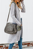 Solid Patchwork Long Striped Cardigan with Pockets
