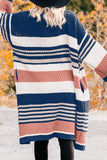 Pocketed Novelty Striped Chenille Cardigan