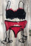 Spaghetti Strap Eyelash Lace Bralette Set with Garter Belt
