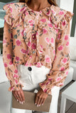 Floral Cape Ruffles Elastic Wrist Shirt
