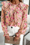 Pink Floral Cape Ruffles Elastic Wrist Shirt