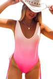Ombre Drawstring Ruched Sides Backless Monokini