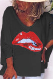 Oversized Bite Lip Print Long Sleeve Top