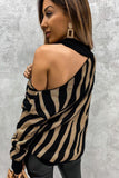 Zebra Print Mock Neck Cold Shoulder Sweater