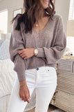 Drop Shoulder V Neck Ribbed Sweater