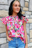 Ruffle Flutter Sleeve Floral Print Blouse