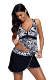 Olive White Spots V-neck Tankini Wrapped Skirt Swimsuit