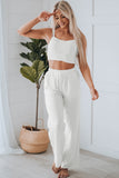 White Cropped Cami Top and High Waist Pants Two Piece Set