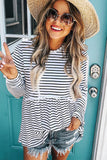 Flowy A-line Stiped Print Long Sleeve Top