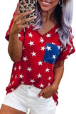 USA Star Print Patch Pocket Blue T-shirt