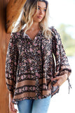 Black Vintage Boho Floral Print Loose Shirt