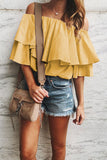 Soft Breeze Frilling Off-shoulder Top