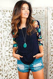 Floral Splicing Long Sleeve T-Shirt
