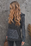 Color Block Leopard Long Sleeves Gray Hoodie