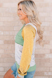 Yellow Colorblock Button Accent Pullover Hoodie
