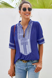 Elbow Length Sleeves Front Embroidery Blouse