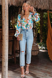 Floral Print Wrap Long Sleeve Bodysuit
