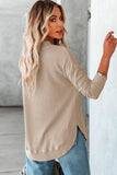 Crew Neck Ribbed Trim Waffle Knit Top