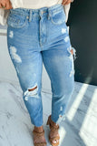 Medium Wash Distressed Straight Jeans