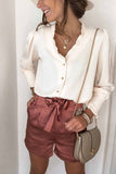 Frilled V Neckline Buttoned French Shirt