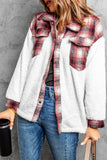 Plaid Patchwork Buttoned Pocket Sherpa Jacket