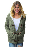 Army Green Fur Hood Horn Button Sweater Cardigan