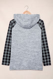 Plaid Splicing Kangaroo Pocket Buttoned Hoodie