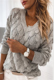 Feather Hollowed-out V-neck Long Sleeve Knitted Sweater