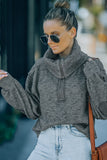 Gray Heather Ribbed Knit Elbow Patch Quarter Zip Pullover